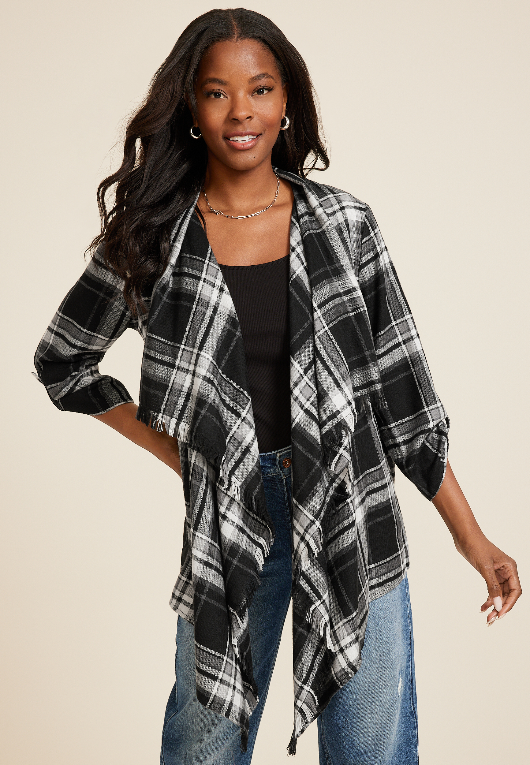 Plaid Open Front Kimono