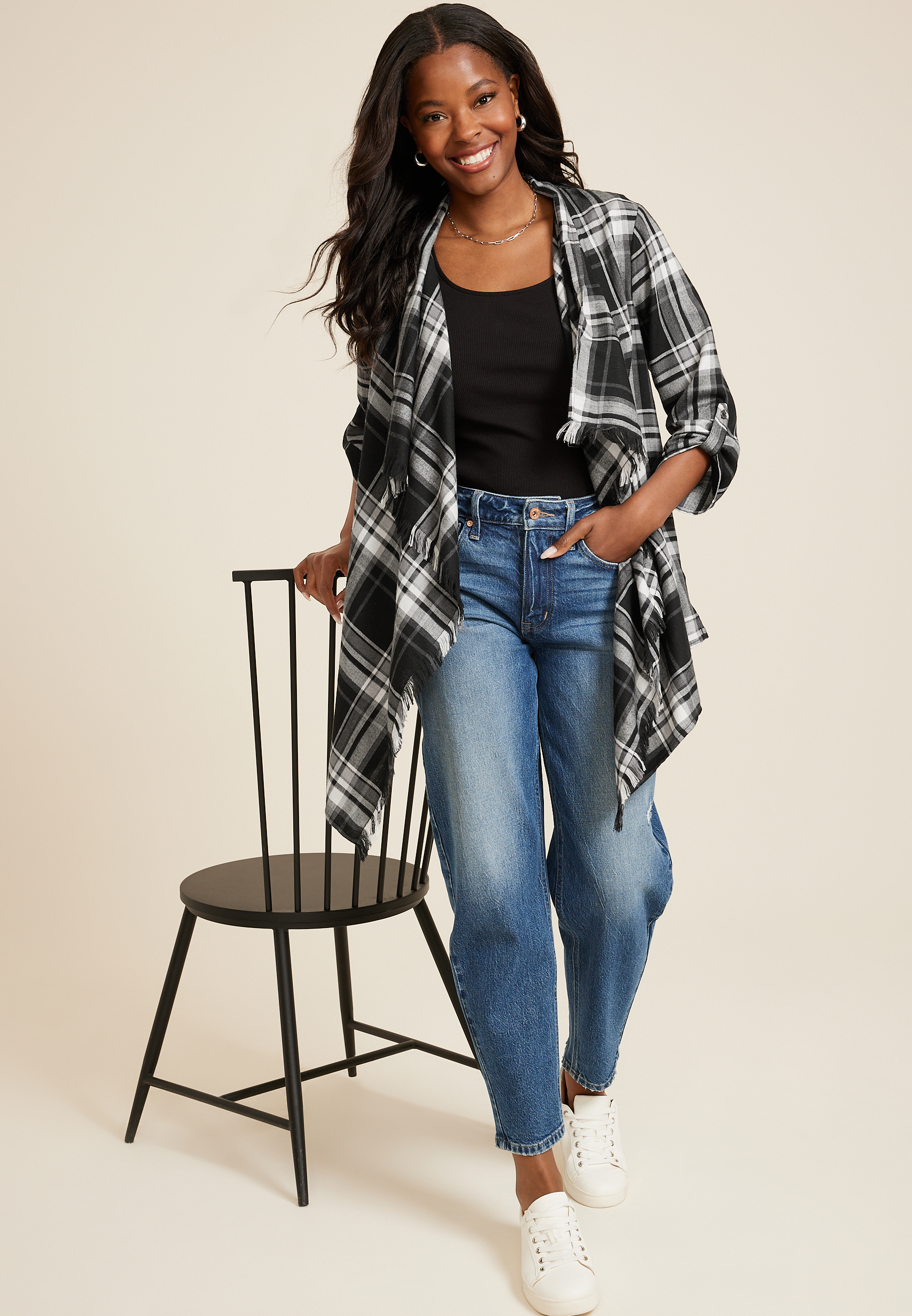 Plaid Open Front Kimono, C1756, large