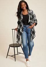 Plaid Open Front Kimono, C1756, small
