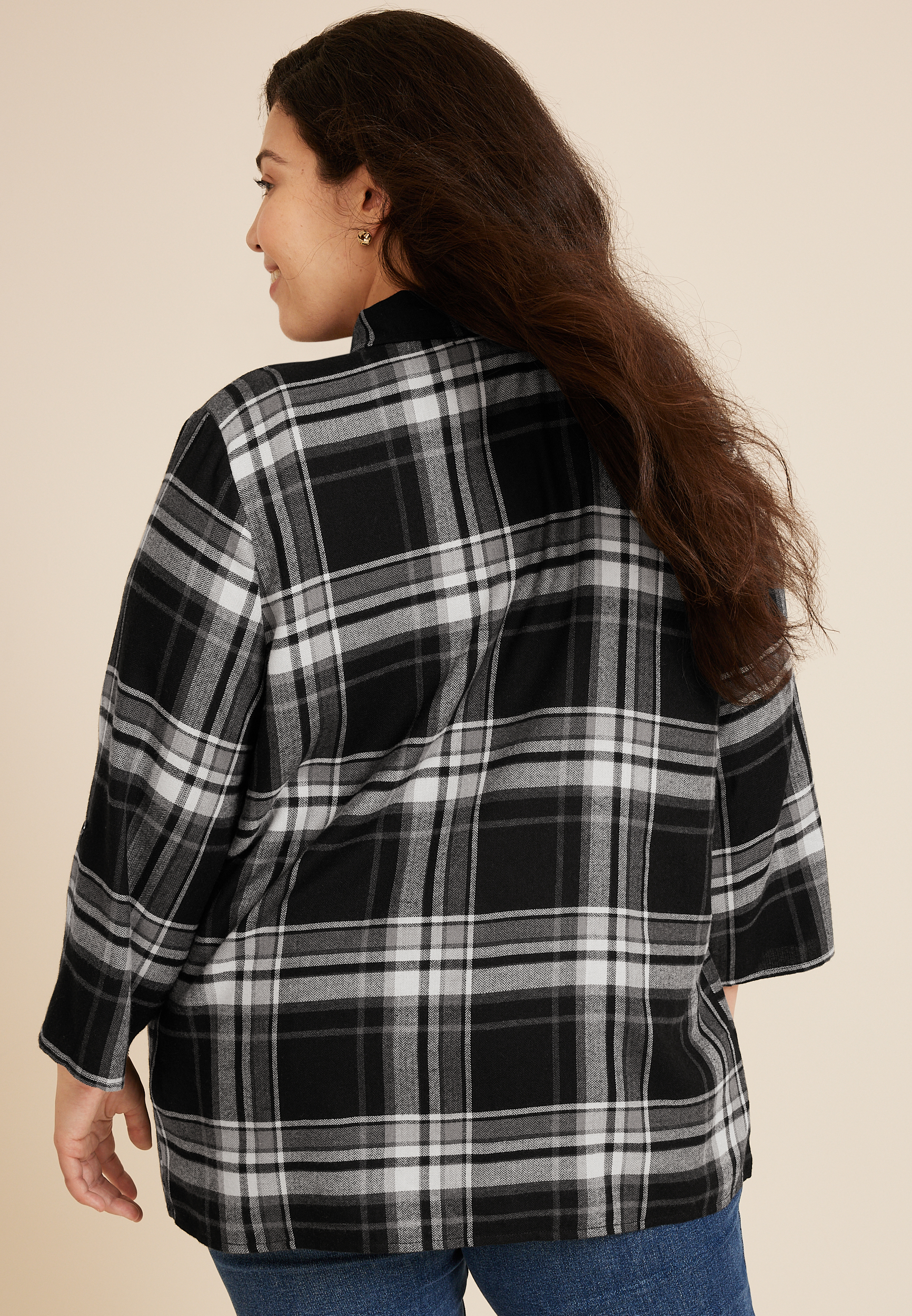 Plus Plaid Open Front Kimono