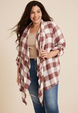 Plus Size Plaid Open Front Kimono, C5883, small