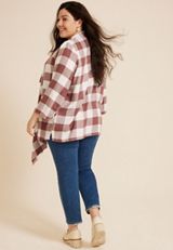 Plus Size Plaid Open Front Kimono, C5883, small