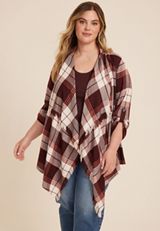 Plus Size Plaid Open Front Kimono, C9736, small