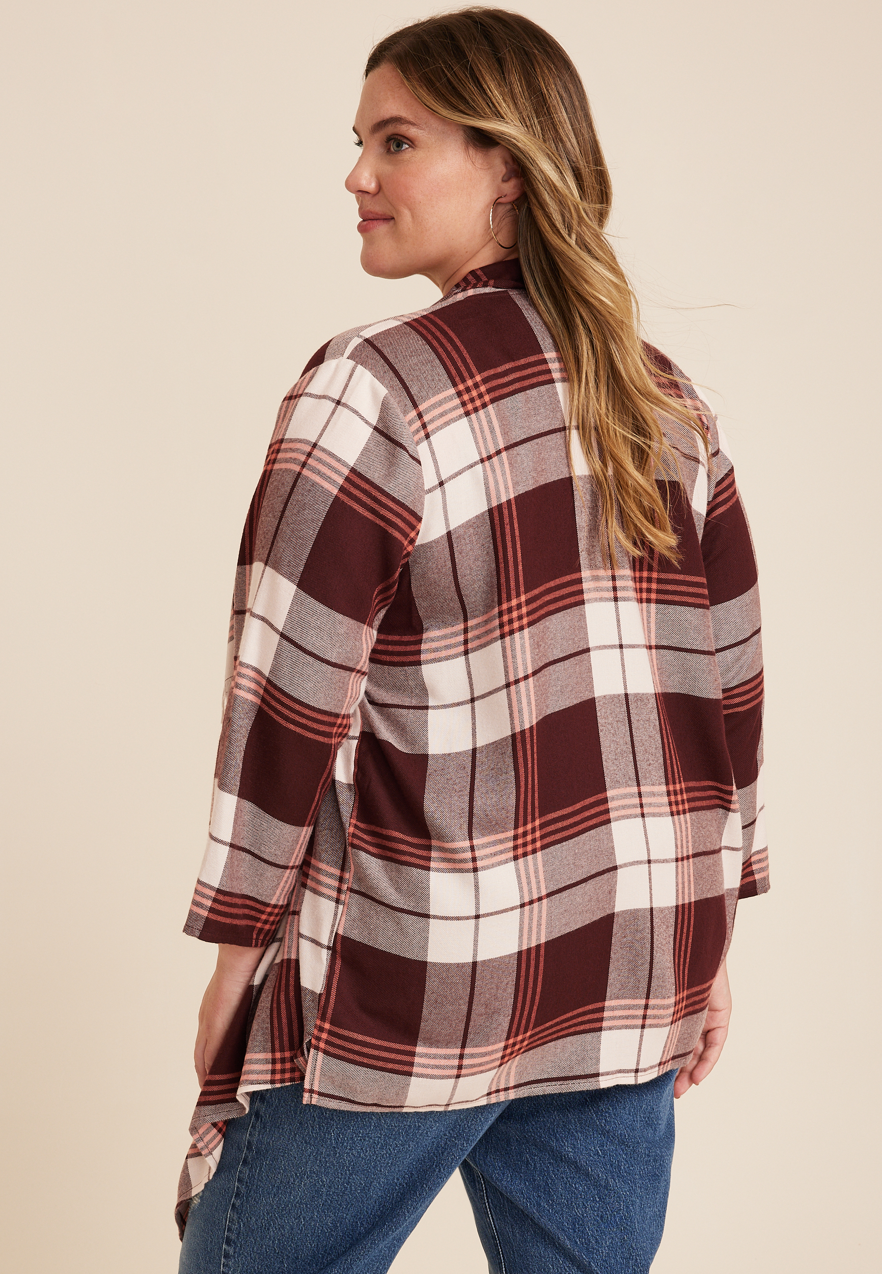 Plus Size Plaid Open Front Kimono, C9736, large