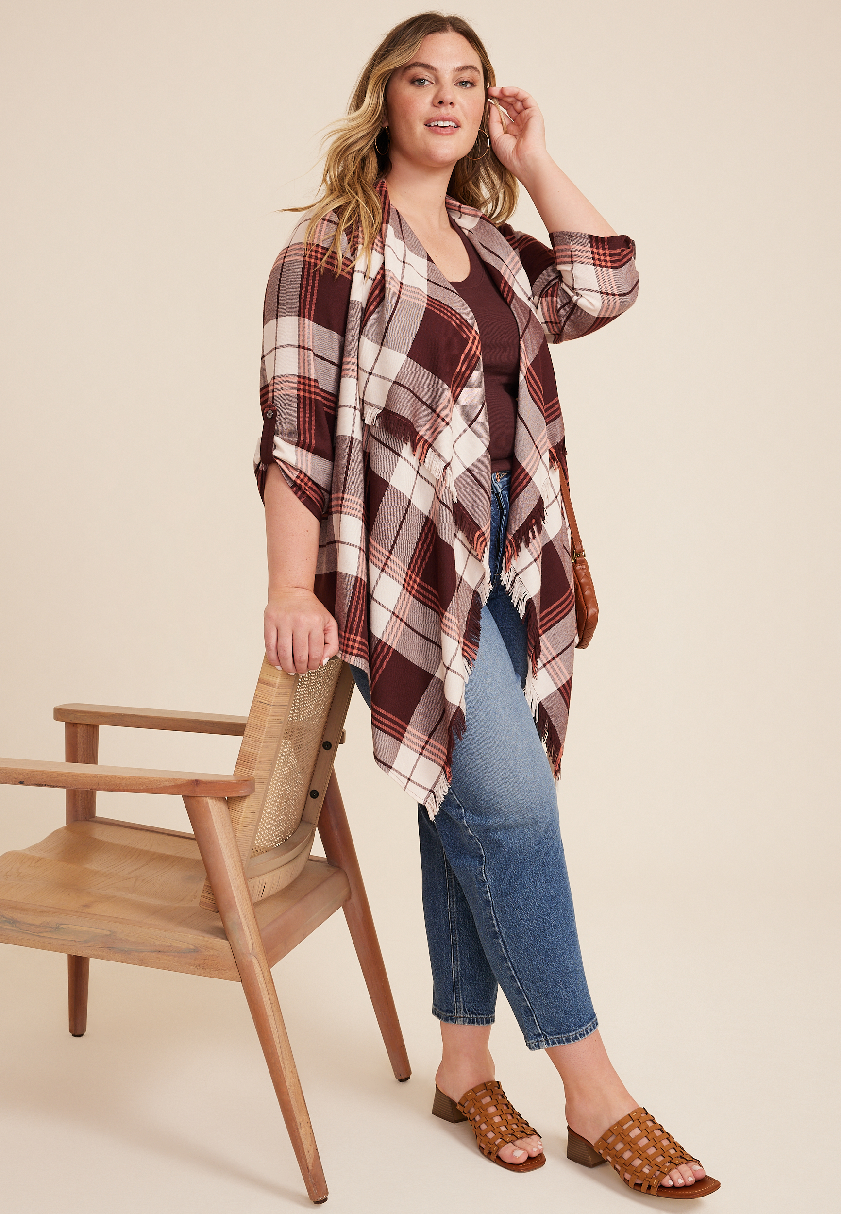 Plus Size Plaid Open Front Kimono, C9736, large
