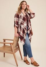 Plus Size Plaid Open Front Kimono, C9736, small