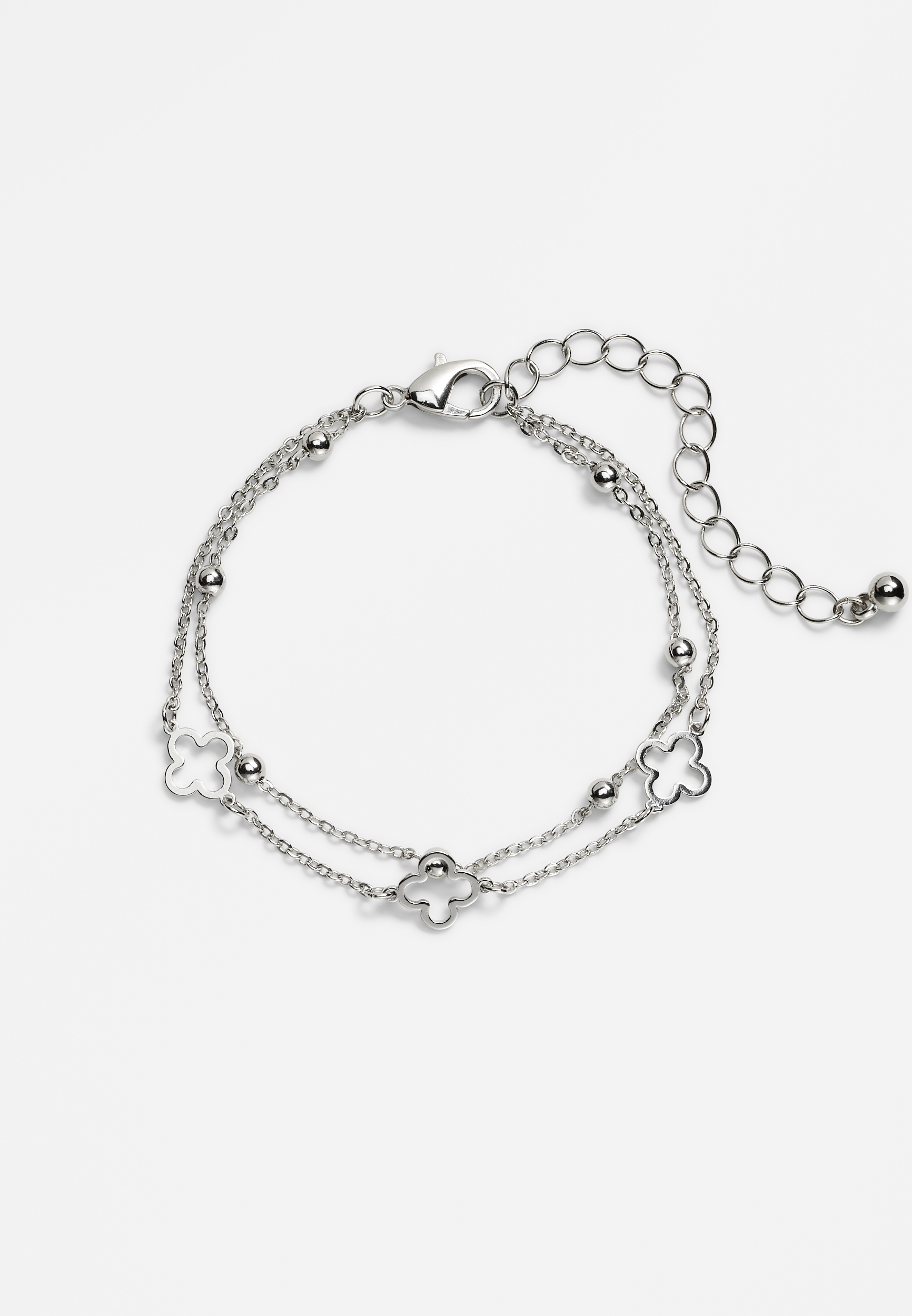 Silver Clover Charm Layered Bracelet