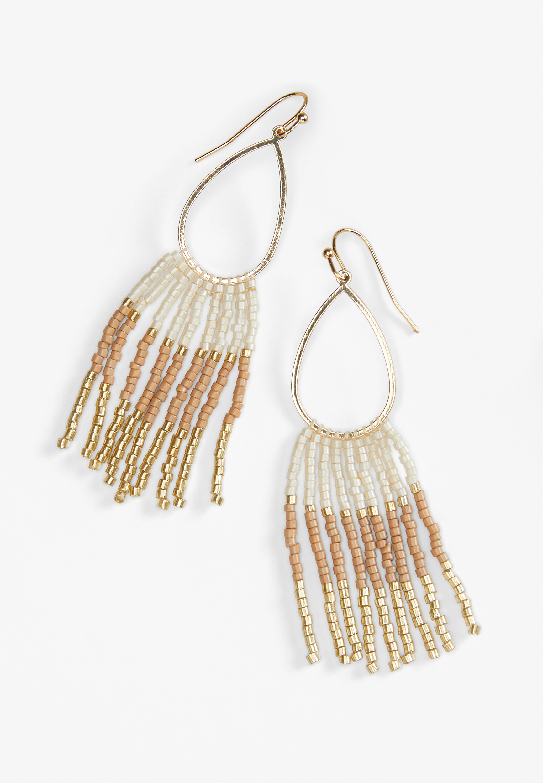 Neutral Beaded Fringe Drop Earrings | maurices