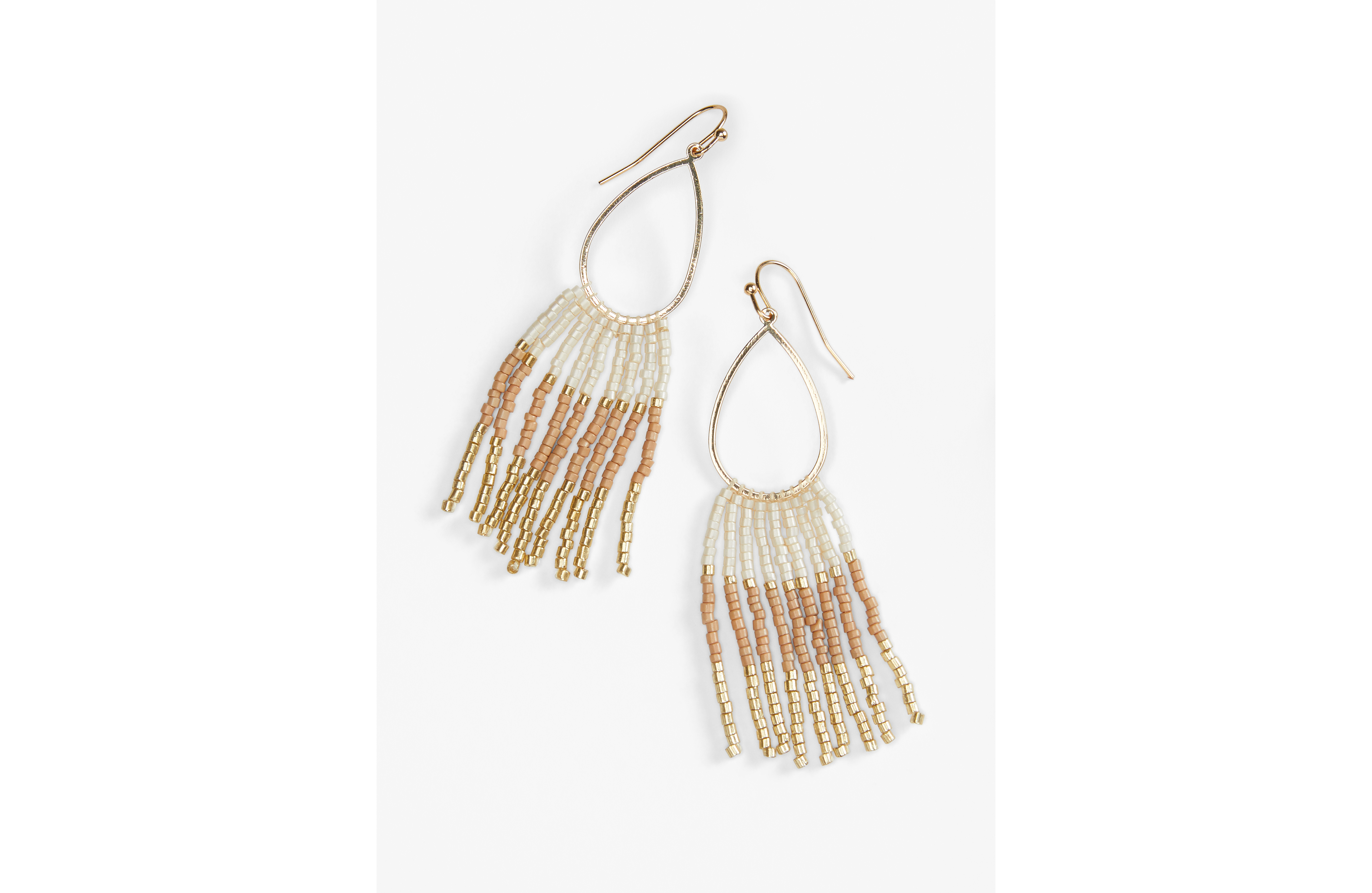 Neutral Beaded Fringe Drop Earrings