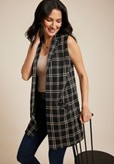 Windowpane Longline Blazer Vest, C1756, small