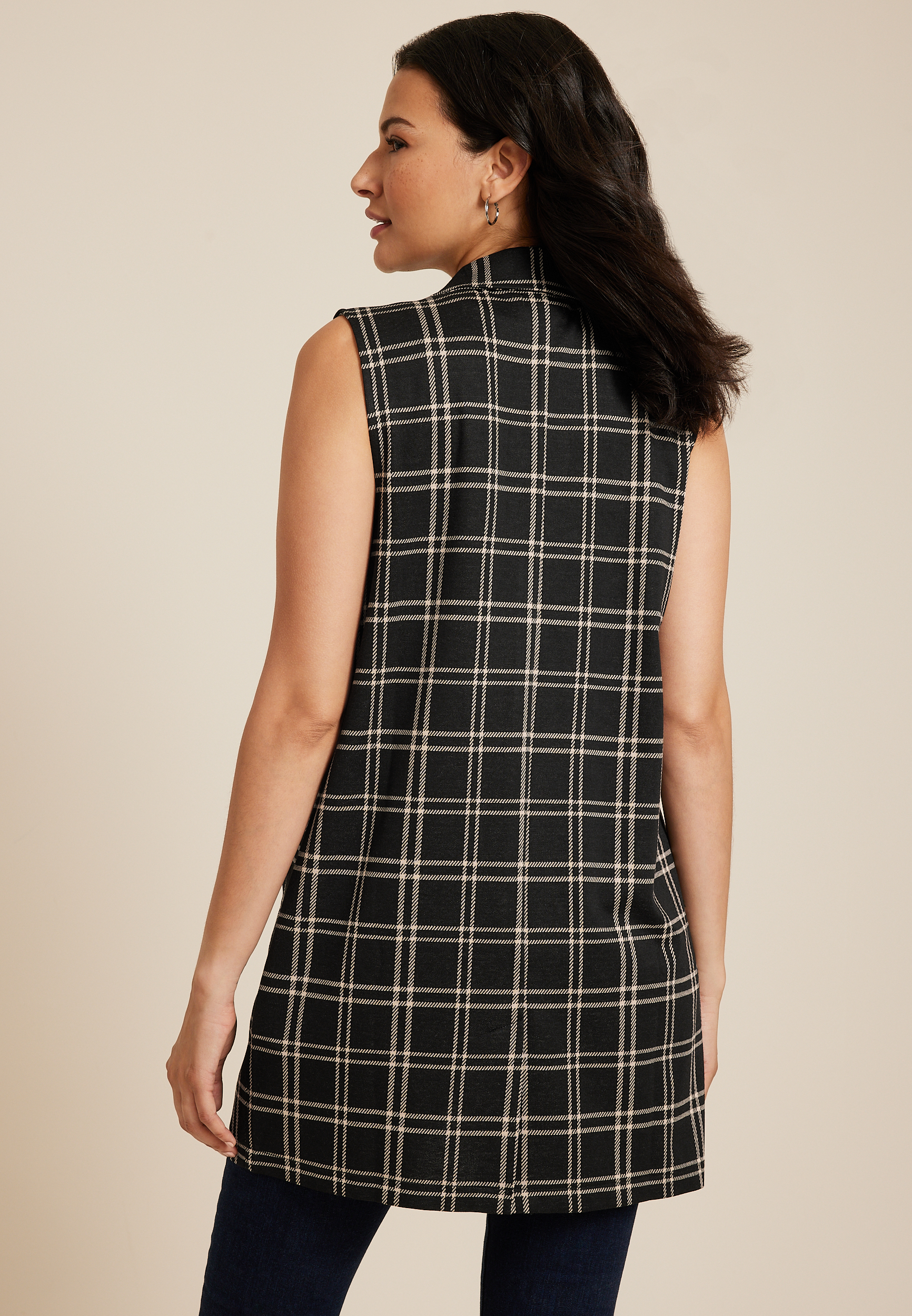 Windowpane Longline Blazer Vest, C1756, large