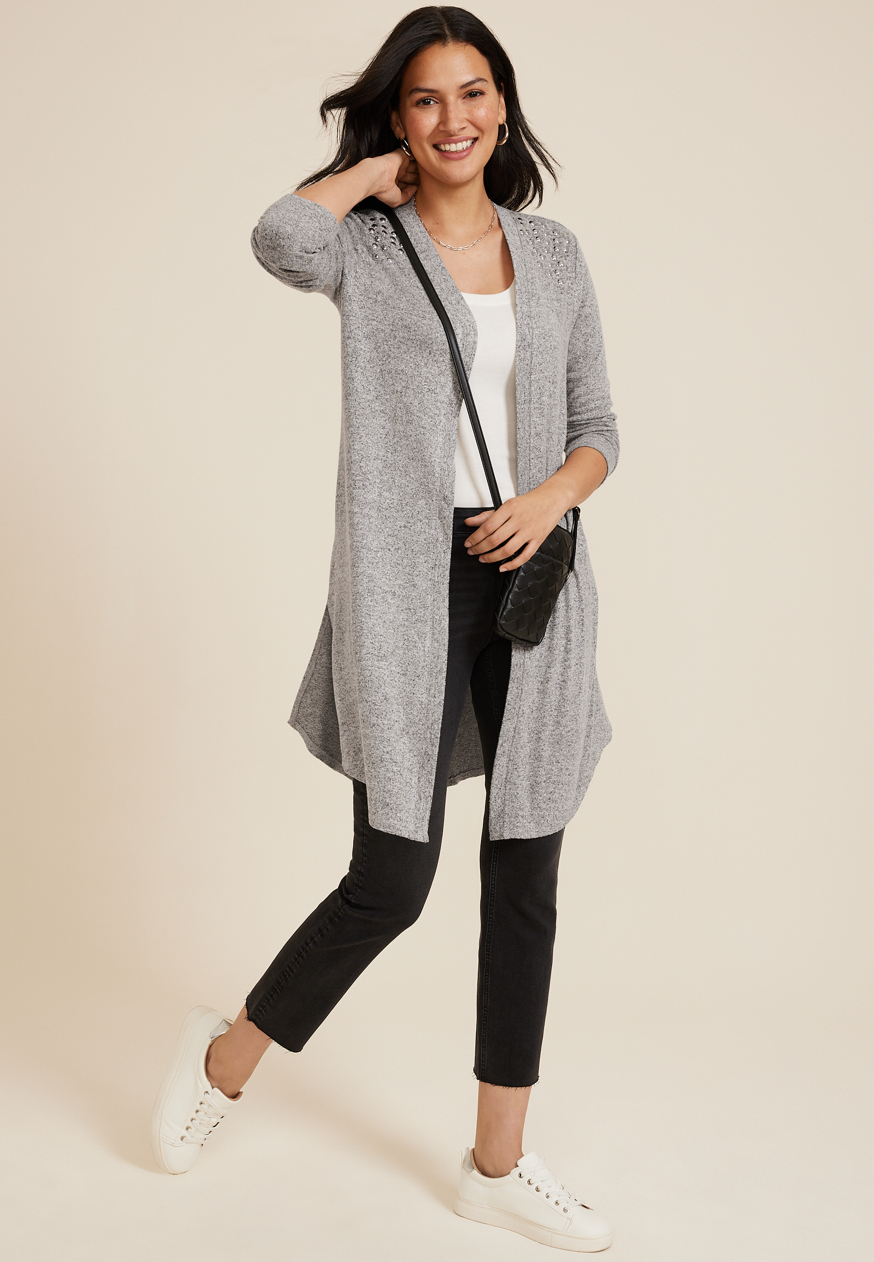 Hacci Studded Long Sleeve Cardigan, C3348, large