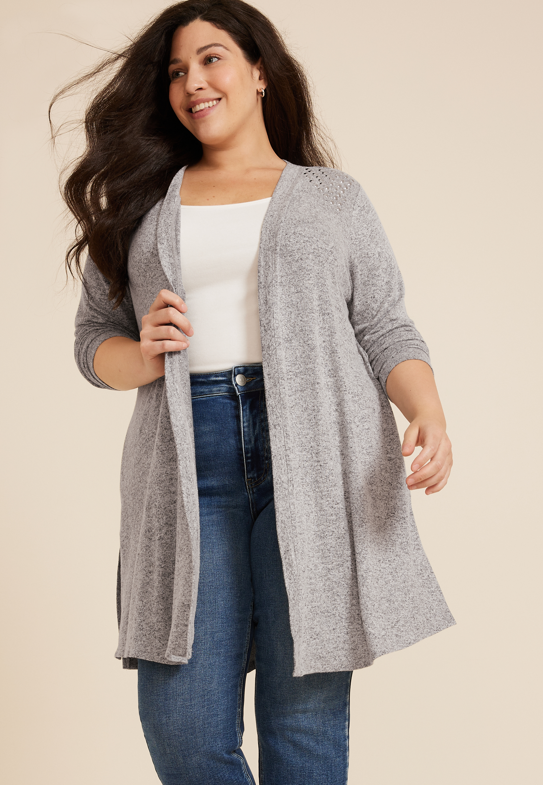 Plus Size Hacci Studded Long Sleeve Cardigan | maurices