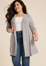 Plus Size Hacci Studded Long Sleeve Cardigan, C3348, small