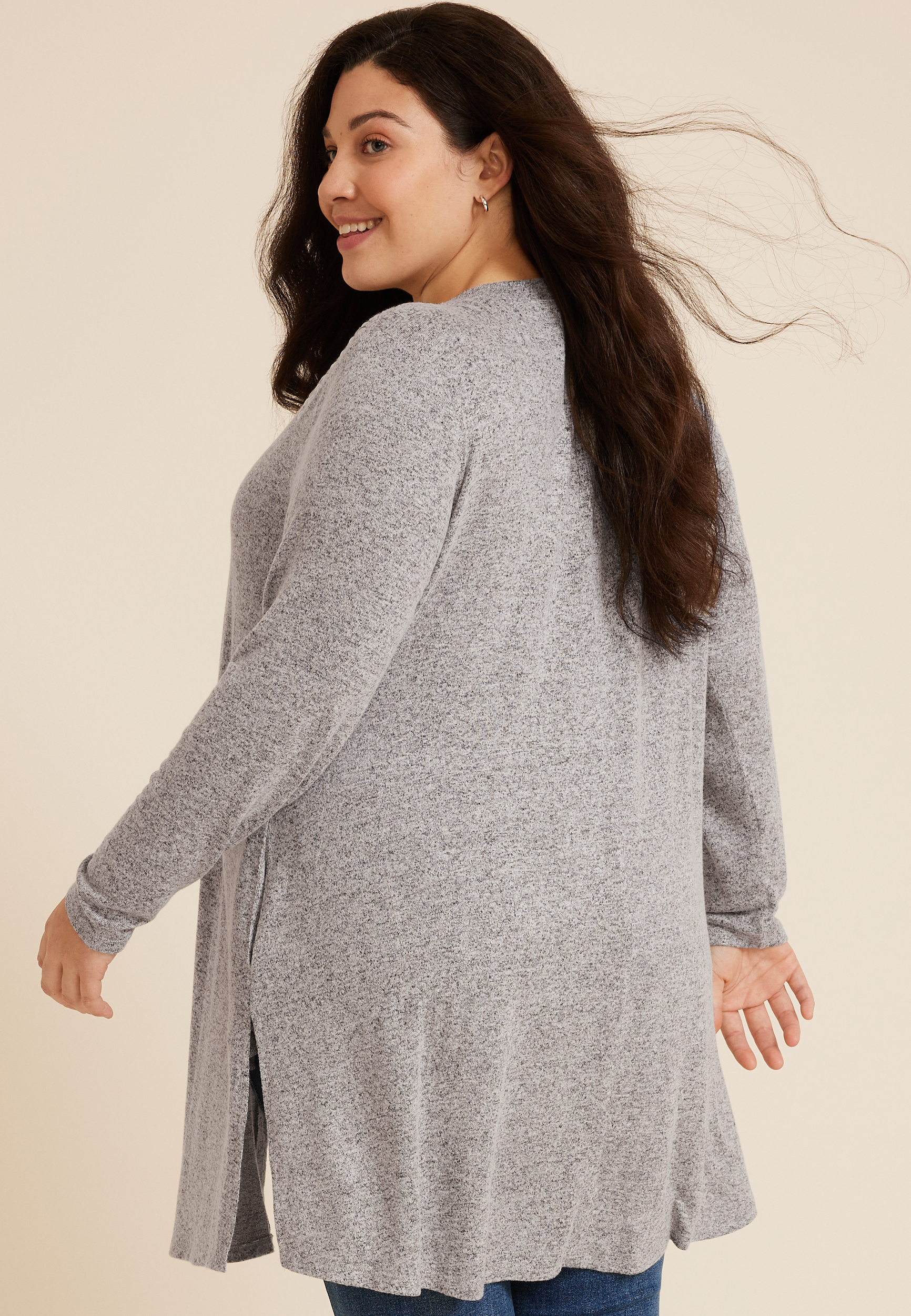 Plus Size Hacci Studded Long Sleeve Cardigan, C3348, large