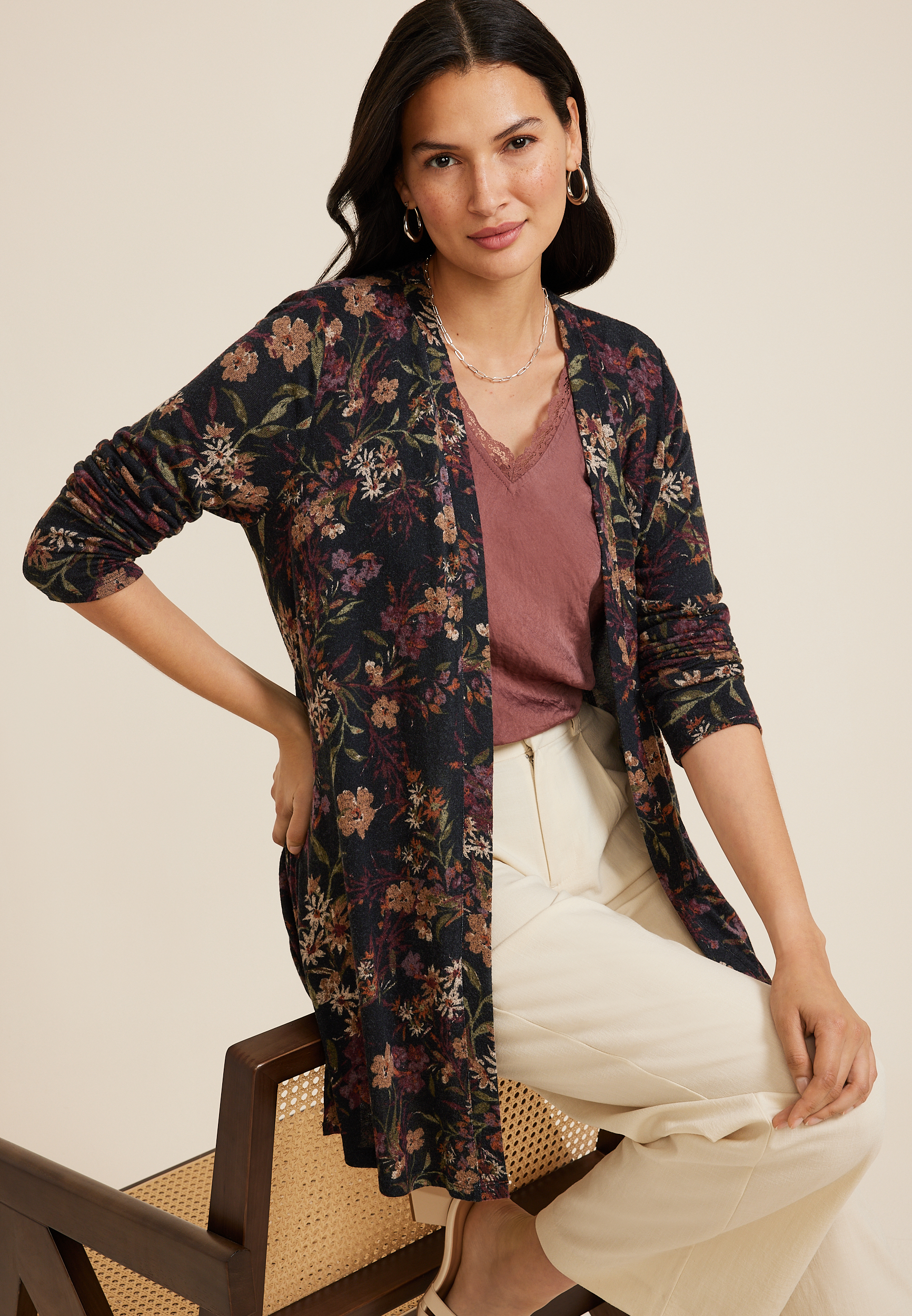 Hacci Long Sleeve Cardigan, BLACK COMBO, large