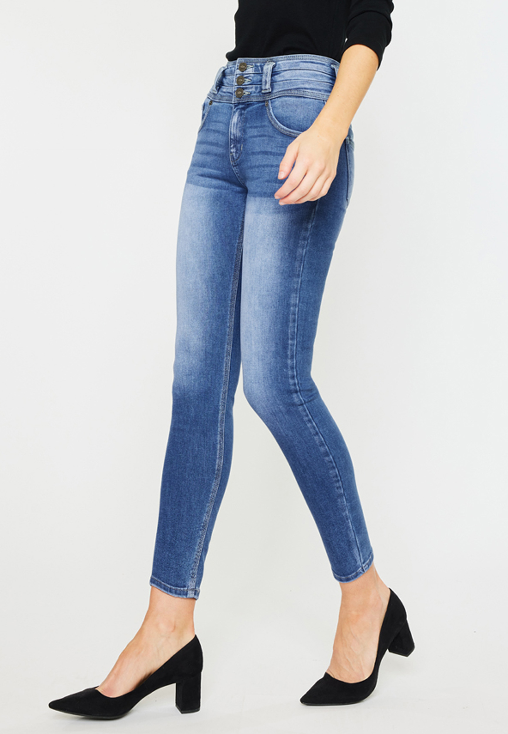 KanCan&trade; High Rise Stacked Waist Skinny Jean, MEDIUM SANDBLAST, large