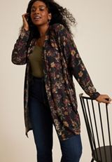 Plus Size Floral Hacci Long Sleeve Cardigan, C1756, small