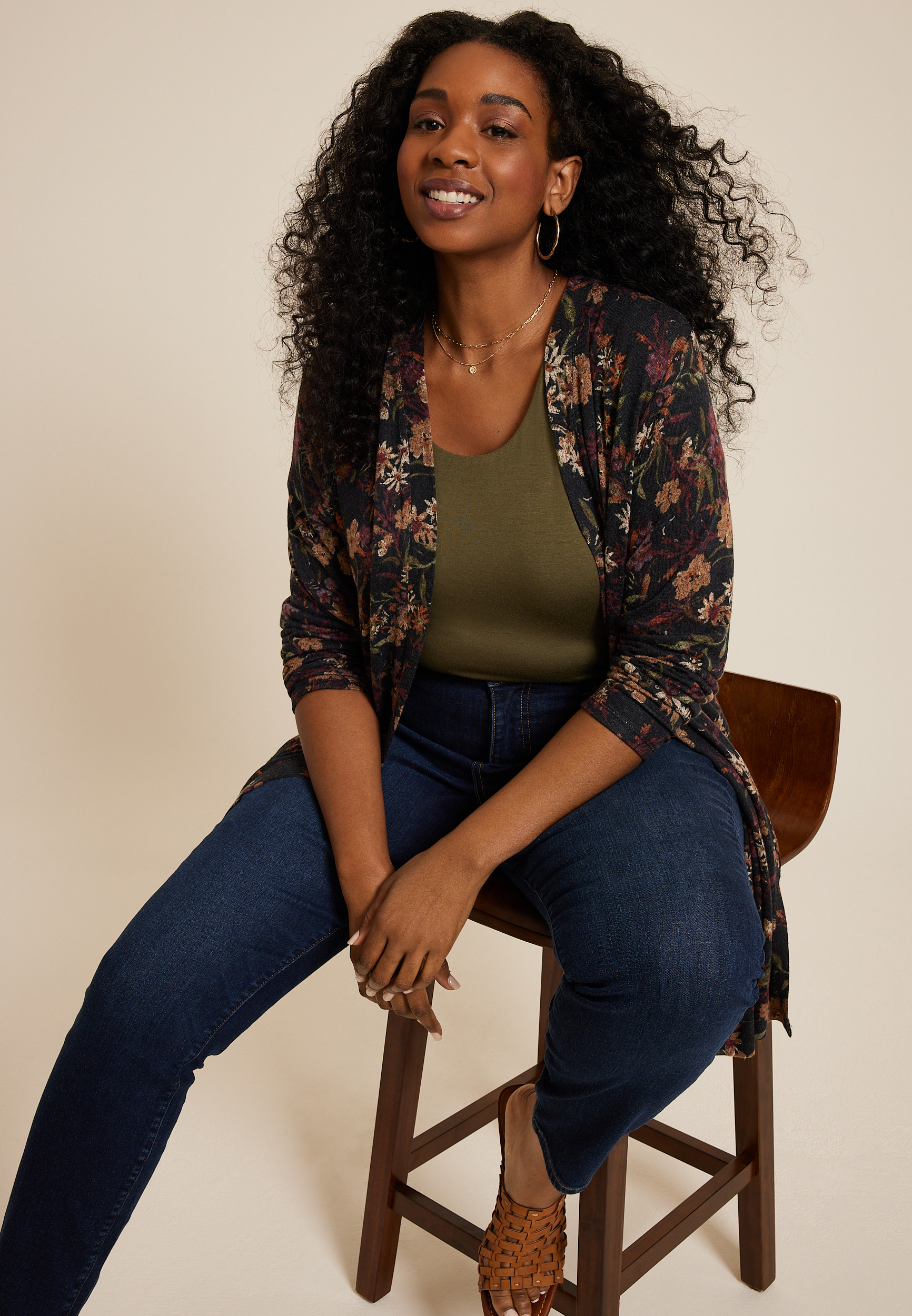 Plus Size Floral Hacci Long Sleeve Cardigan, C1756, large