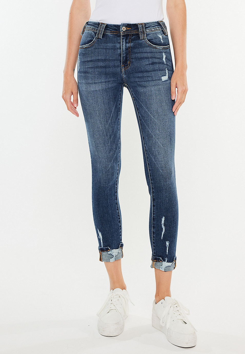 KanCan™ Ripped Mid Rise Cuffed Skinny Ankle Jean