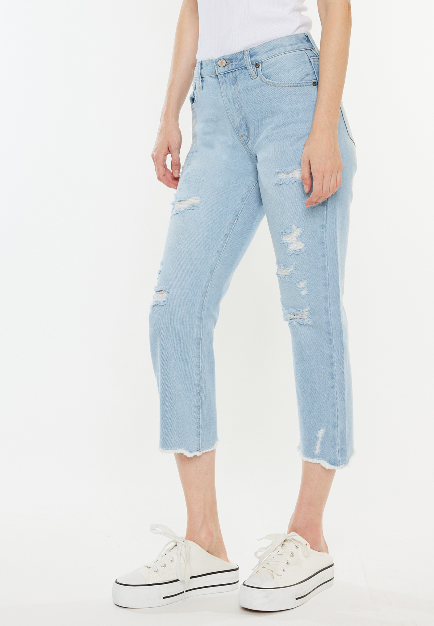 KanCan&trade; Ripped Nonstretch High Rise Cropped Straight Jean, C2806, large