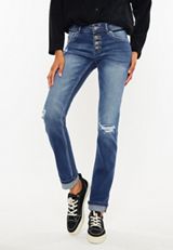 KanCan&trade; Ripped Mid Rise Straight Jean, MEDIUM SANDBLAST, small