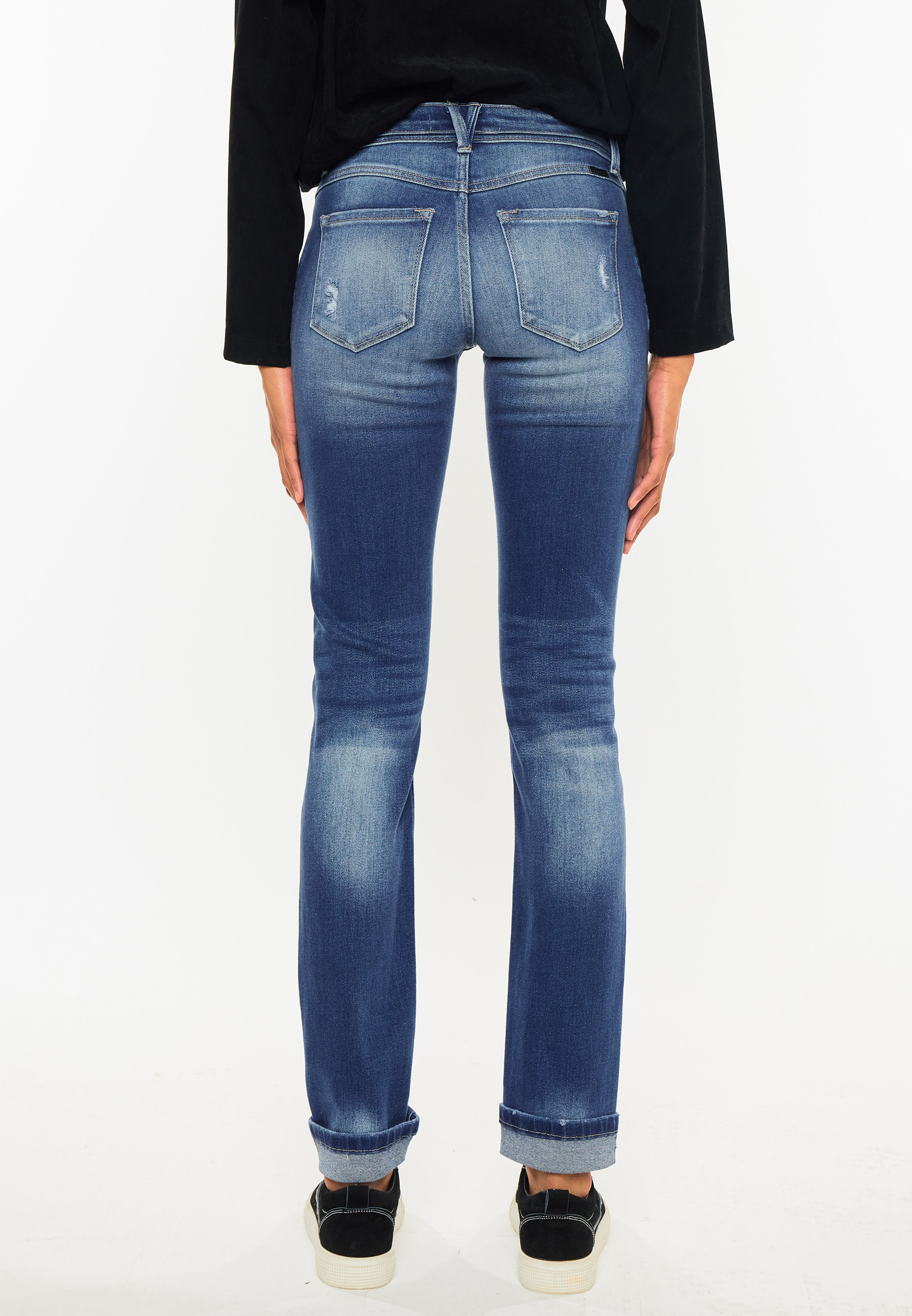 KanCan&trade; Ripped Mid Rise Straight Jean, MEDIUM SANDBLAST, large