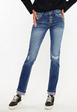 KanCan&trade; Ripped Mid Rise Straight Jean, MEDIUM SANDBLAST, small