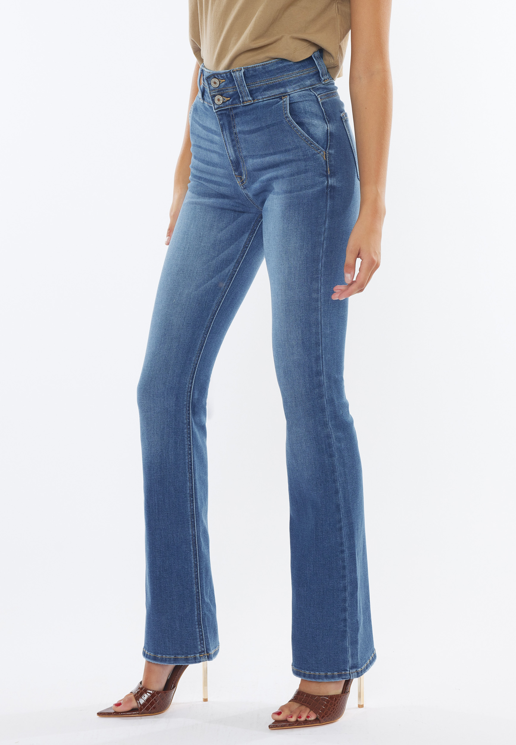 KanCan&trade; High Rise Double Button Bootcut Jean, C3337, large