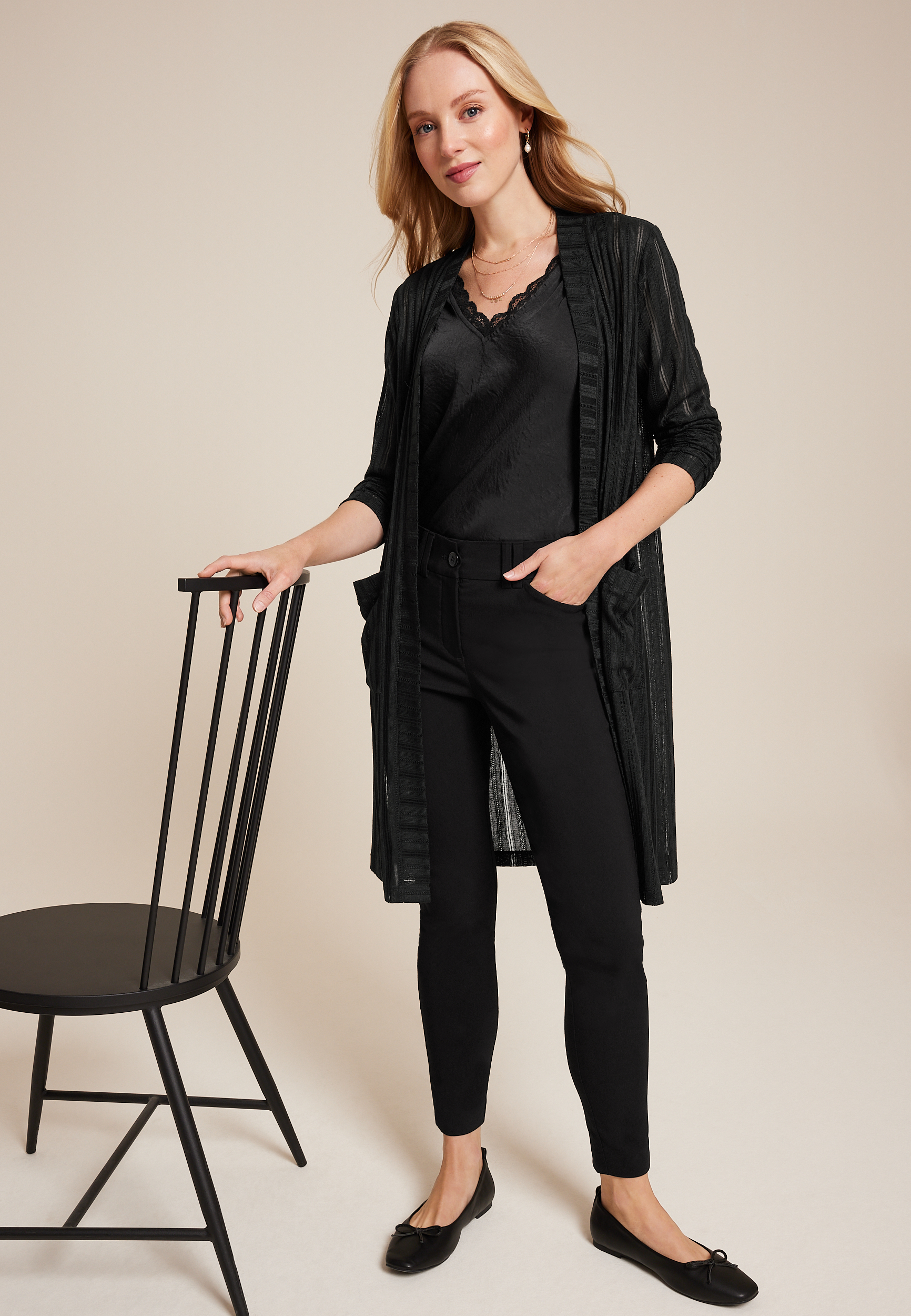 Shadow Striped Cardigan, BLACK, large