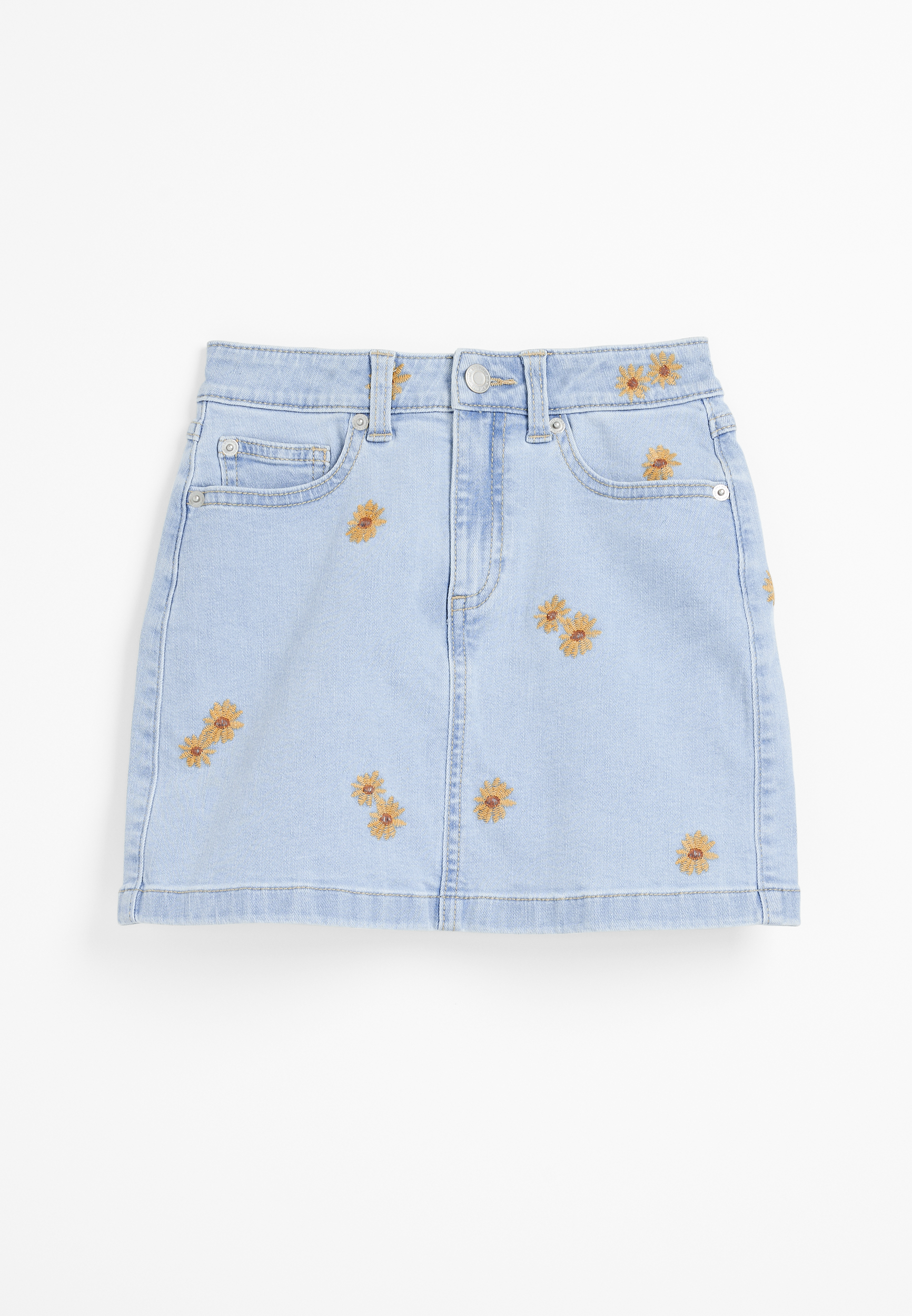 Girls Embroidered Sunflower Denim Skirt