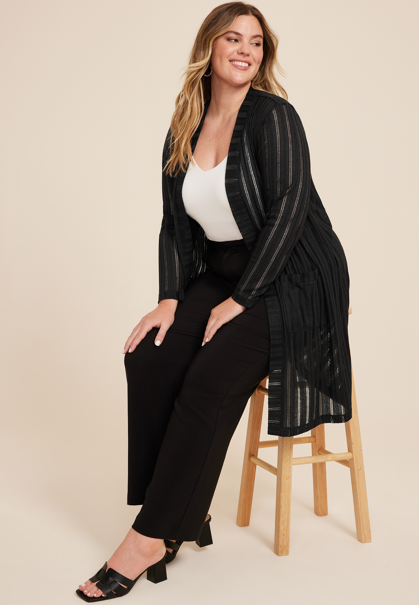 Plus Size Shadow Striped Cardigan, C106, large
