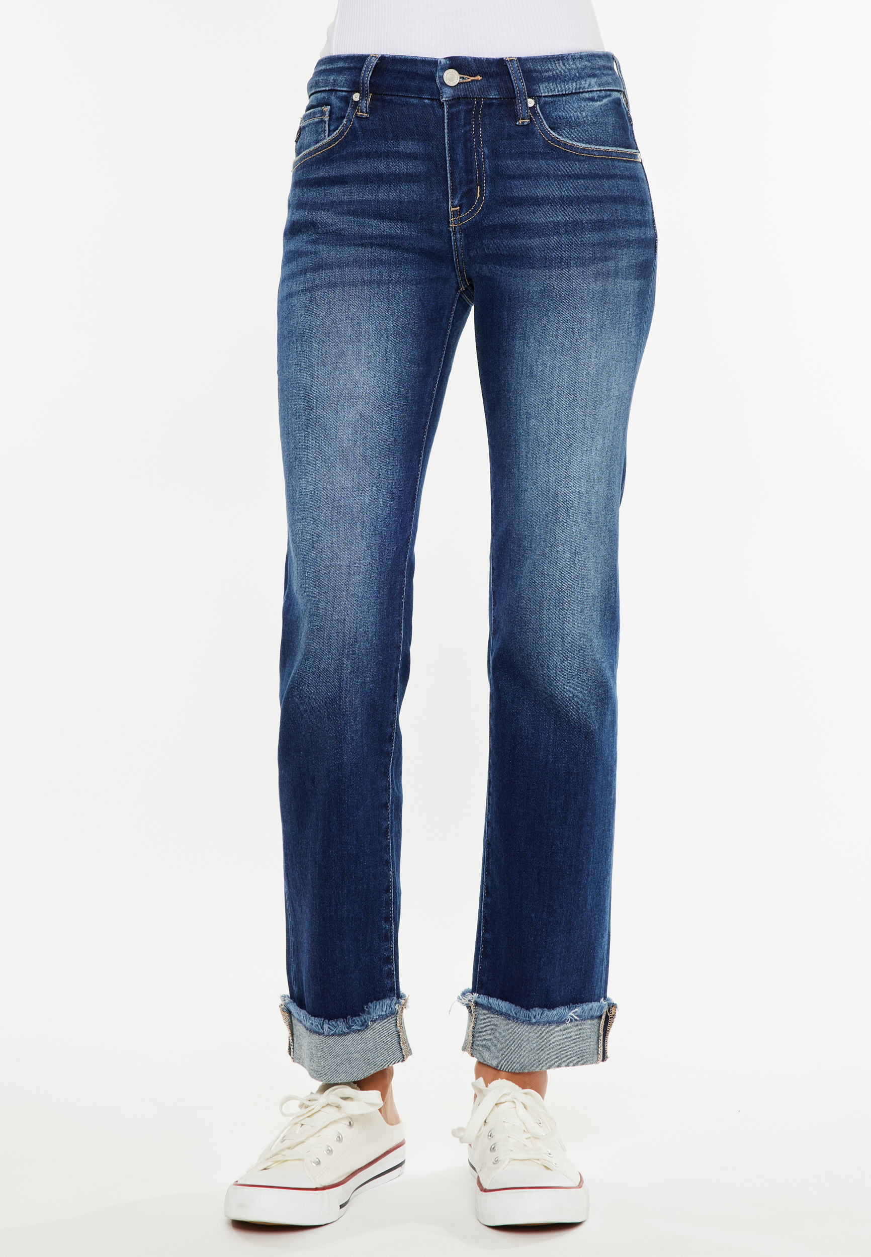 KanCan™ Mid Rise Frayed Cuff Straight Jean