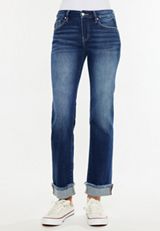 KanCan&trade; Mid Rise Frayed Cuff Straight Jean, , small