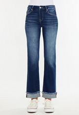 KanCan&trade; Mid Rise Frayed Cuff Straight Jean, , small