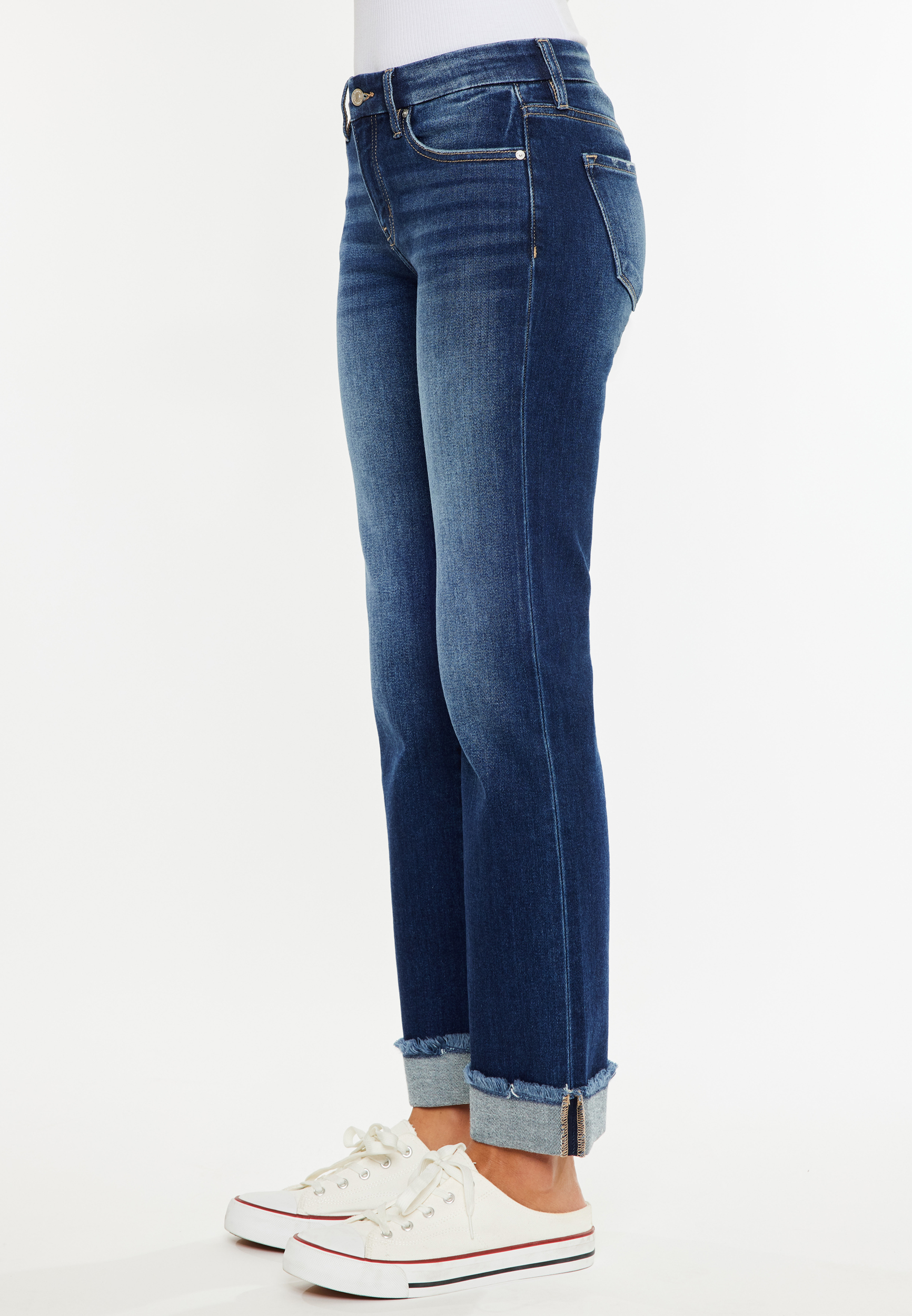 KanCan&trade; Mid Rise Frayed Cuff Straight Jean, , large