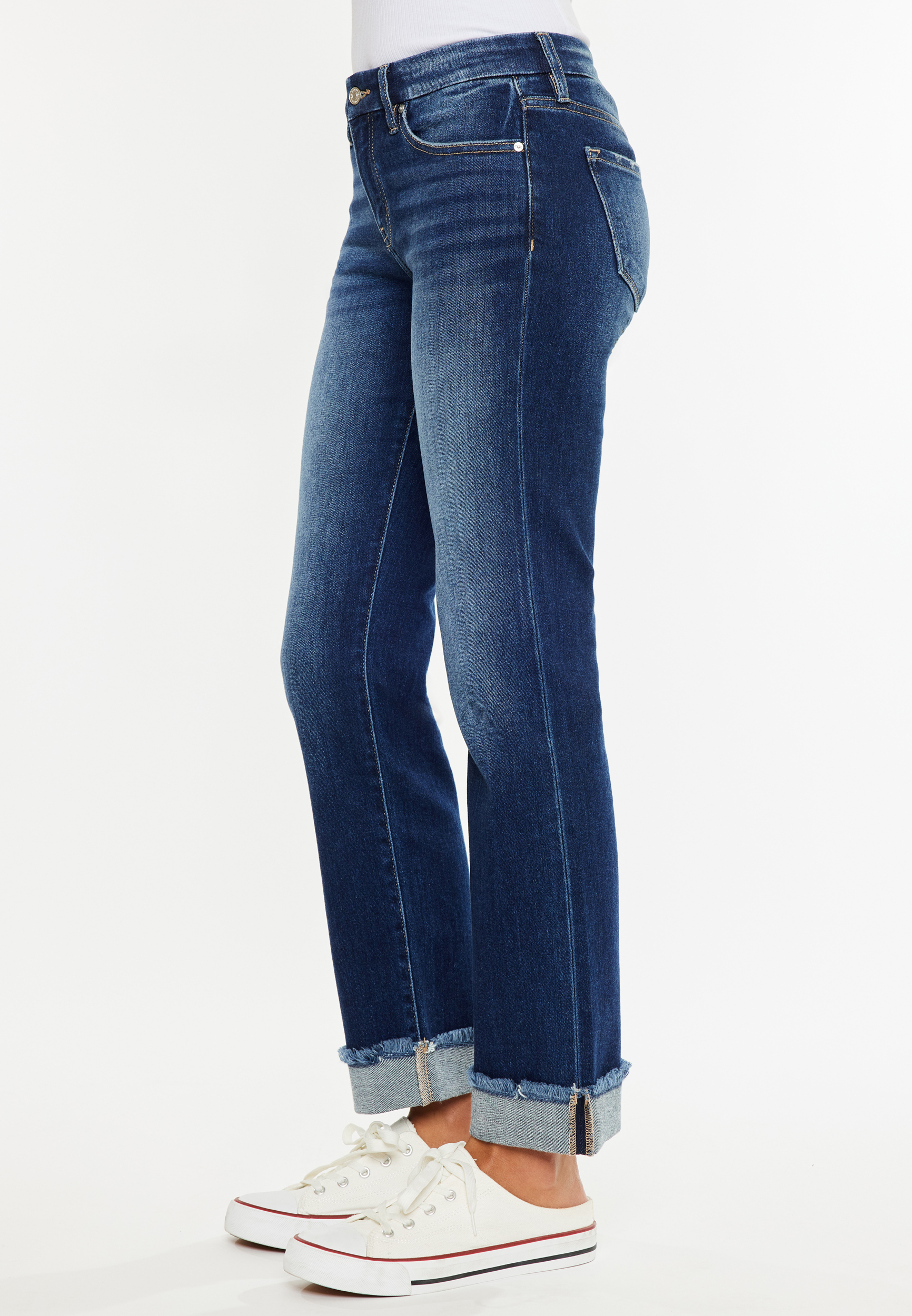 KanCan&trade; Mid Rise Frayed Cuff Straight Jean, , large