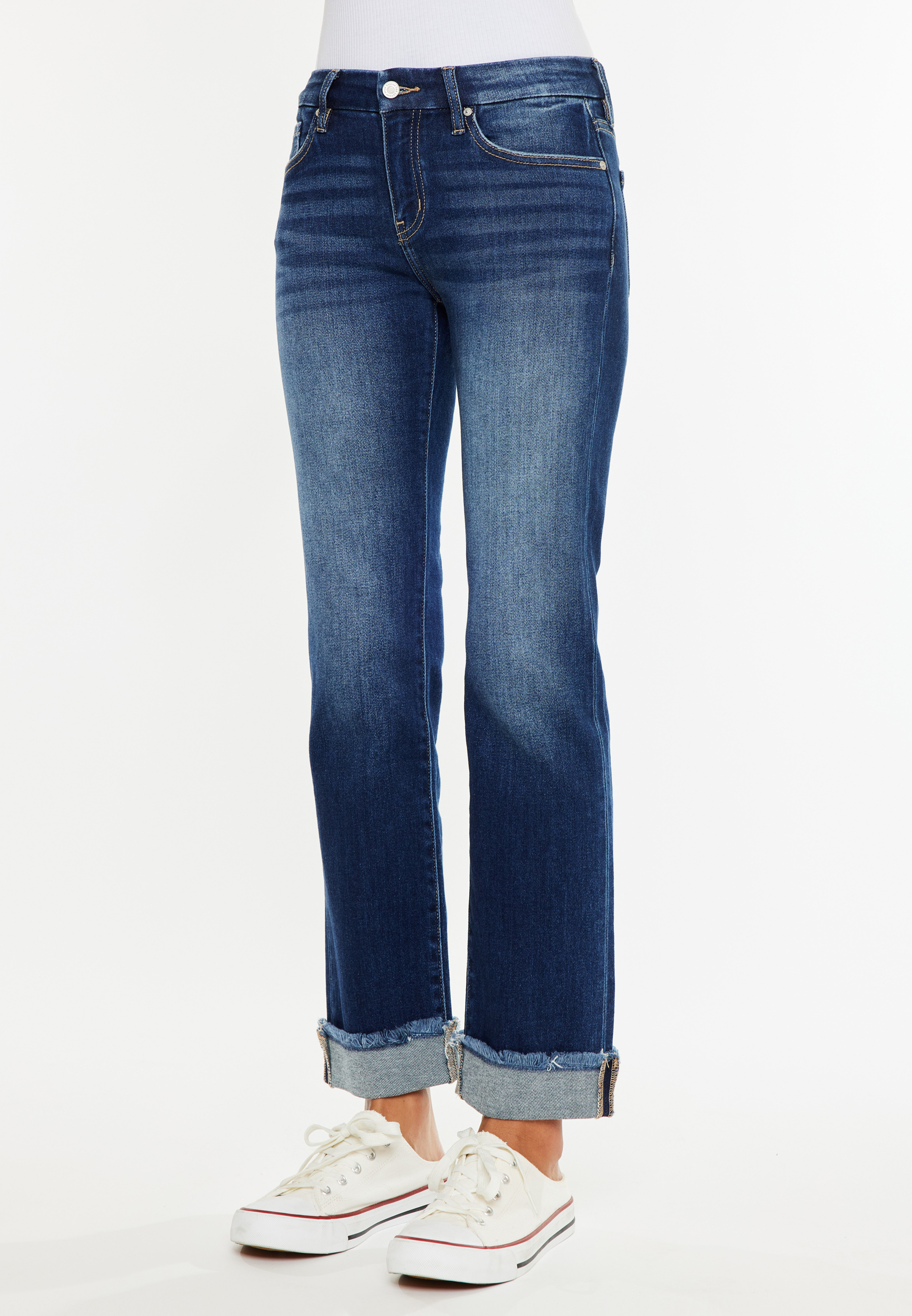 KanCan™ Mid Rise Frayed Cuff Straight Jean maurices