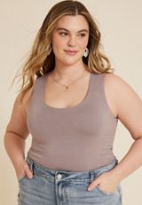 Plus Size Simply Smooth Double Layer Scoop Neck Tank Top, COCONUT SHELL, small