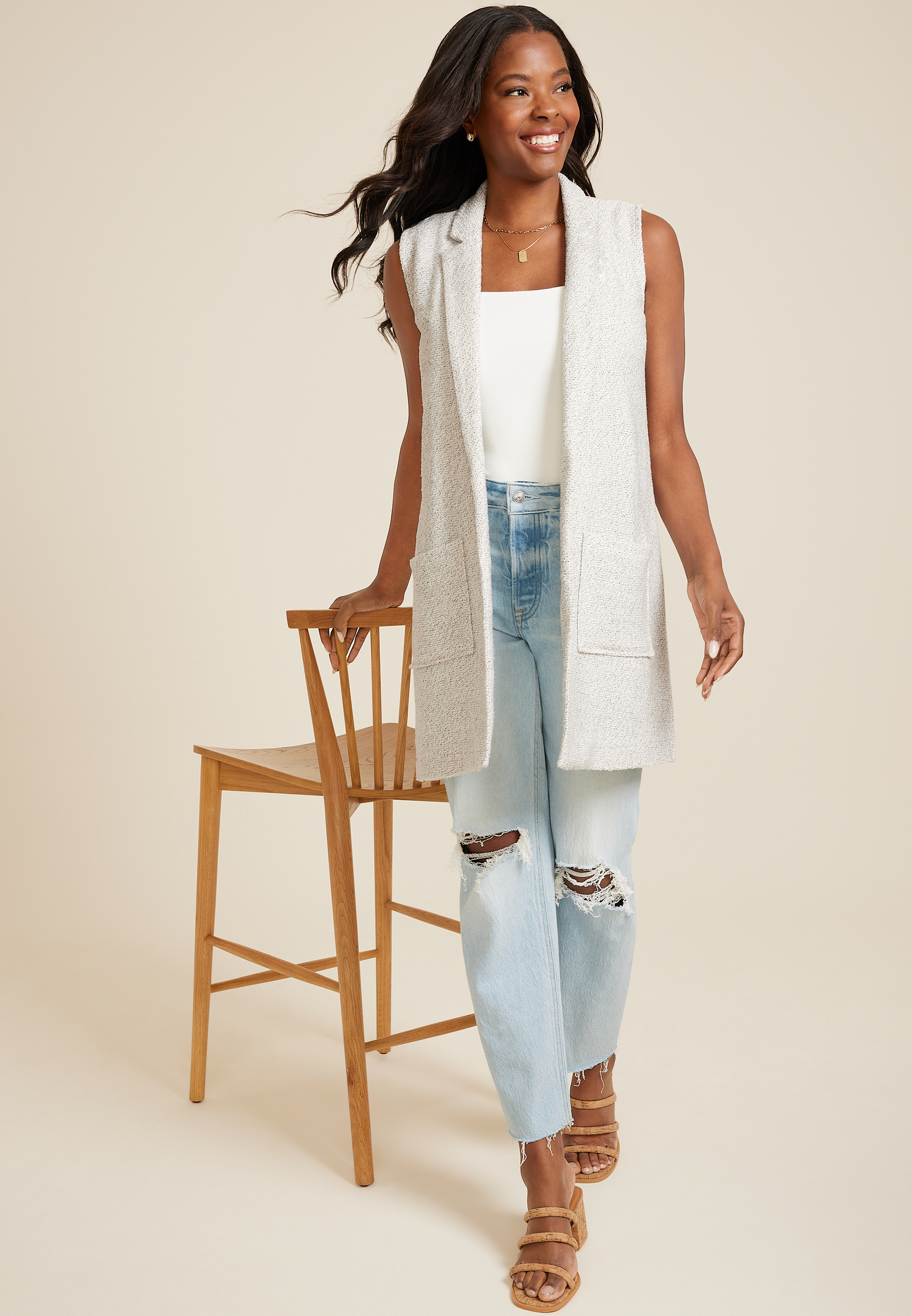 Tweed Longline Blazer Vest, C5883, large