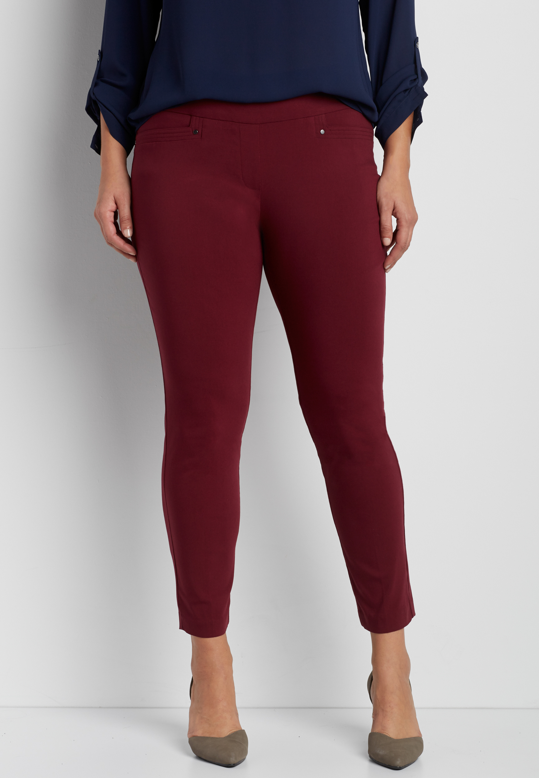 the smart plus size skinny pull on IT fit ankle pant in rich merlot red ...