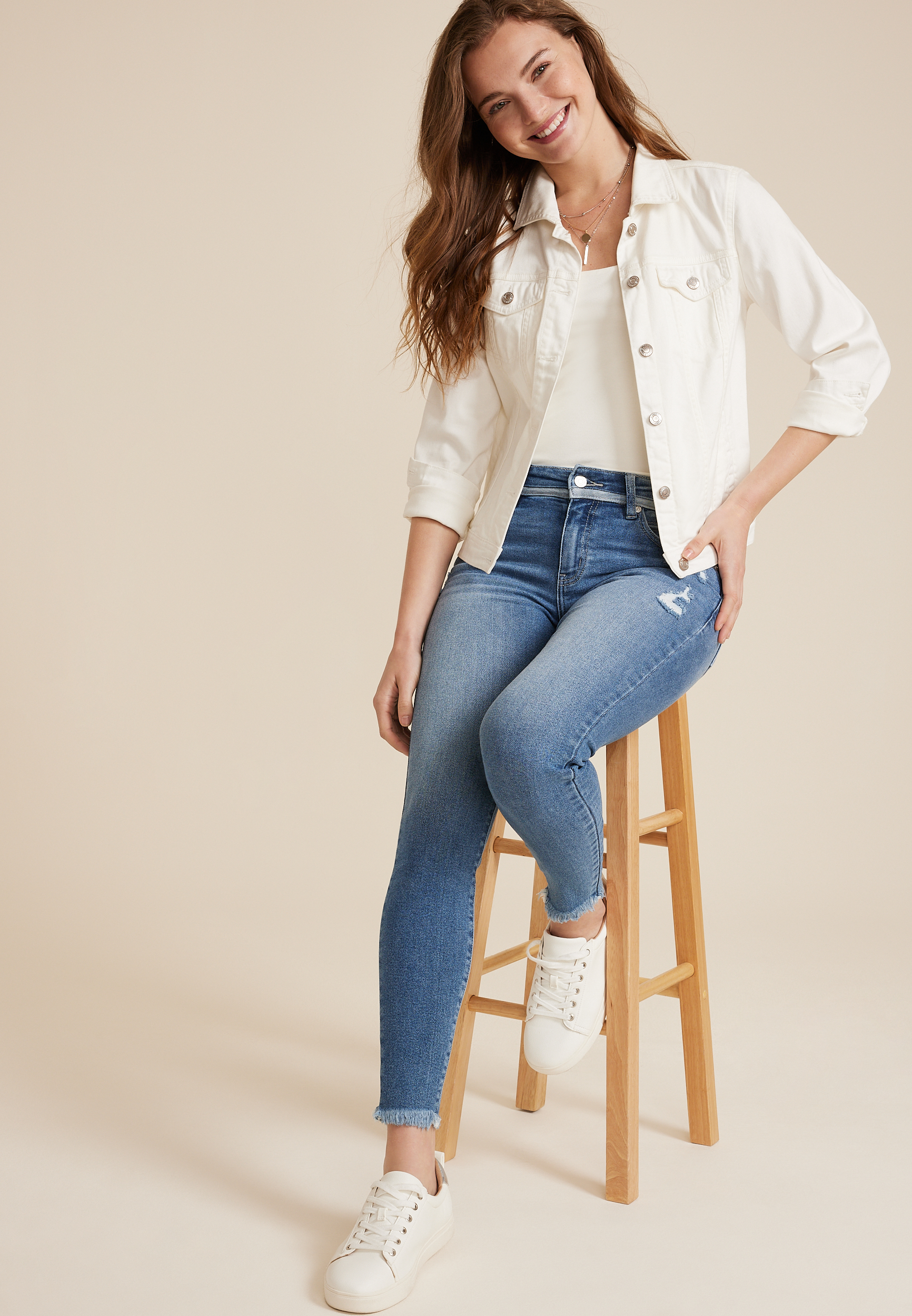 KanCan&trade; Mid Rise Frayed Hem Skinny Jean, MEDIUM SANDBLAST, large