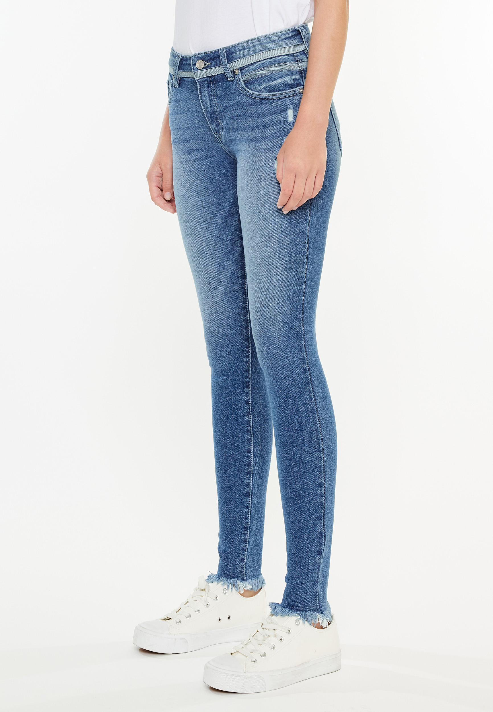 KanCan&trade; Mid Rise Frayed Hem Skinny Jean, MEDIUM SANDBLAST, large