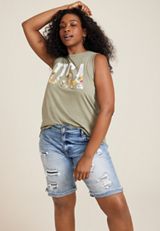 Plus Size Americana Floral USA Classic Fit Graphic Tank, C186, small
