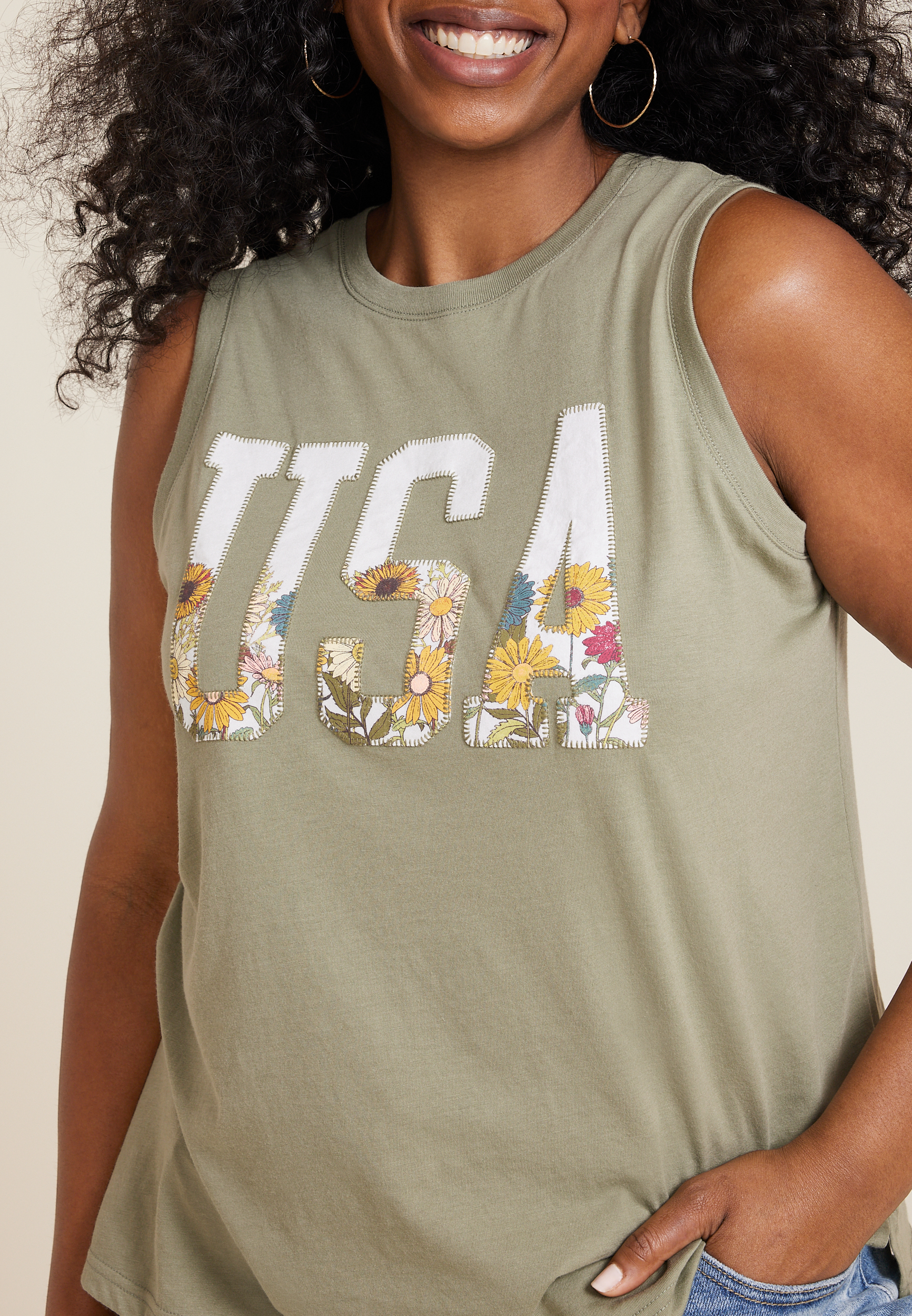 Plus Size Americana Floral USA Classic Fit Graphic Tank, C186, large