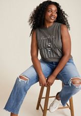 Plus Size Americana Rock And Roll Graphic Tank, GRAPHITE SLATE, small