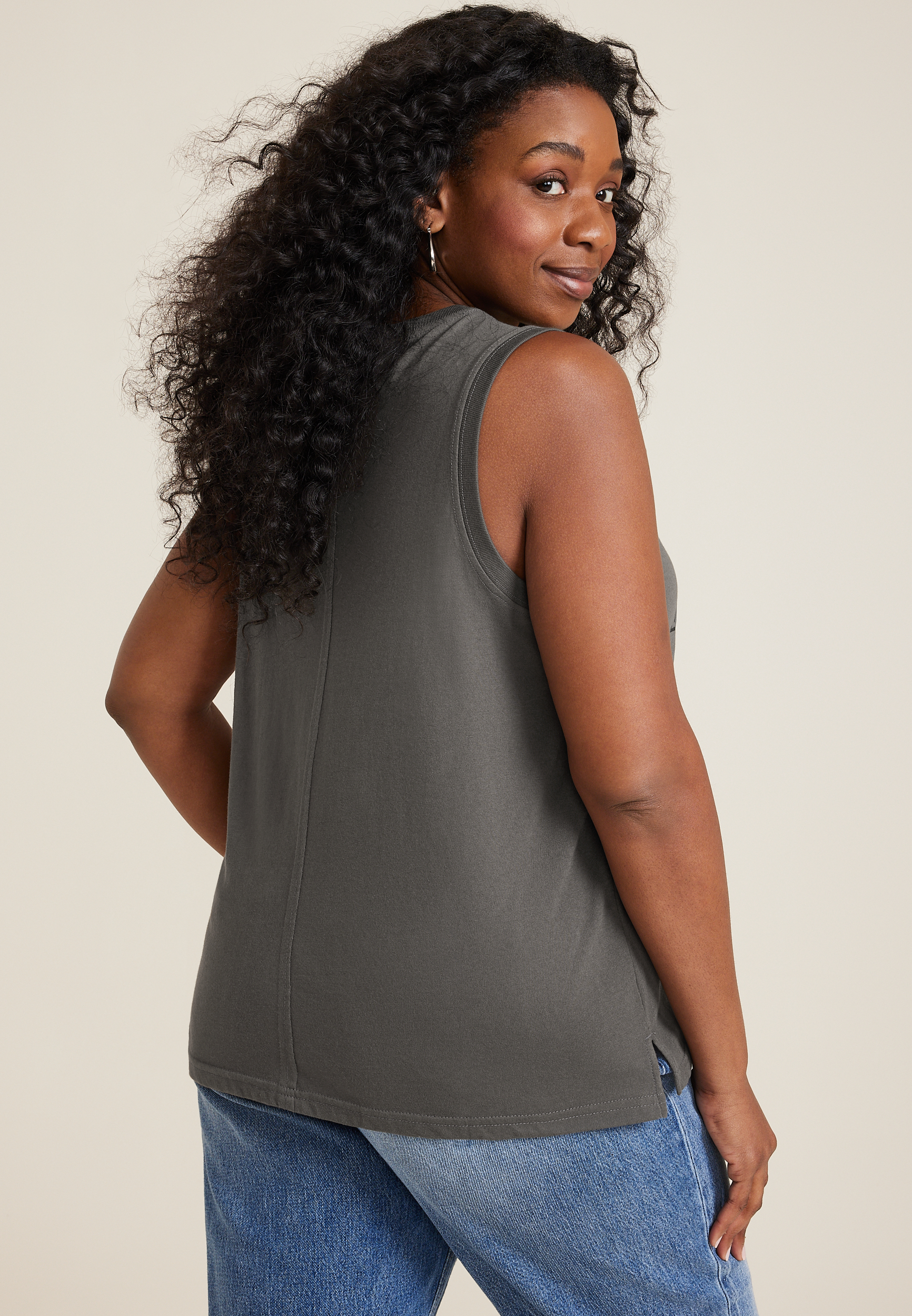 Plus Size Americana Rock And Roll Graphic Tank, GRAPHITE SLATE, large