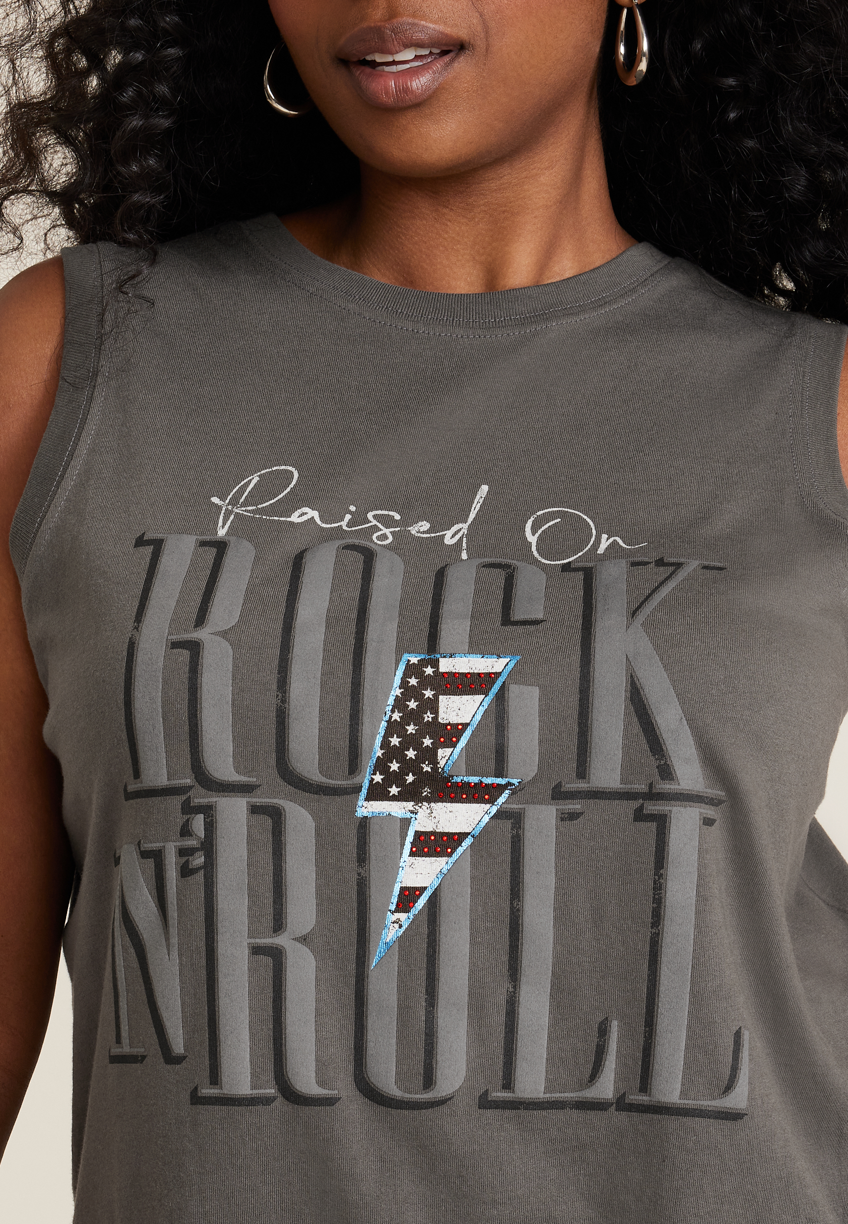 Plus Size Americana Rock And Roll Graphic Tank, GRAPHITE SLATE, large