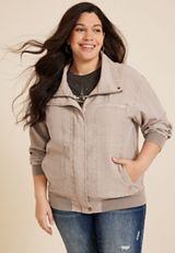 Plus Size Twill Bomber Jacket, C9749, small