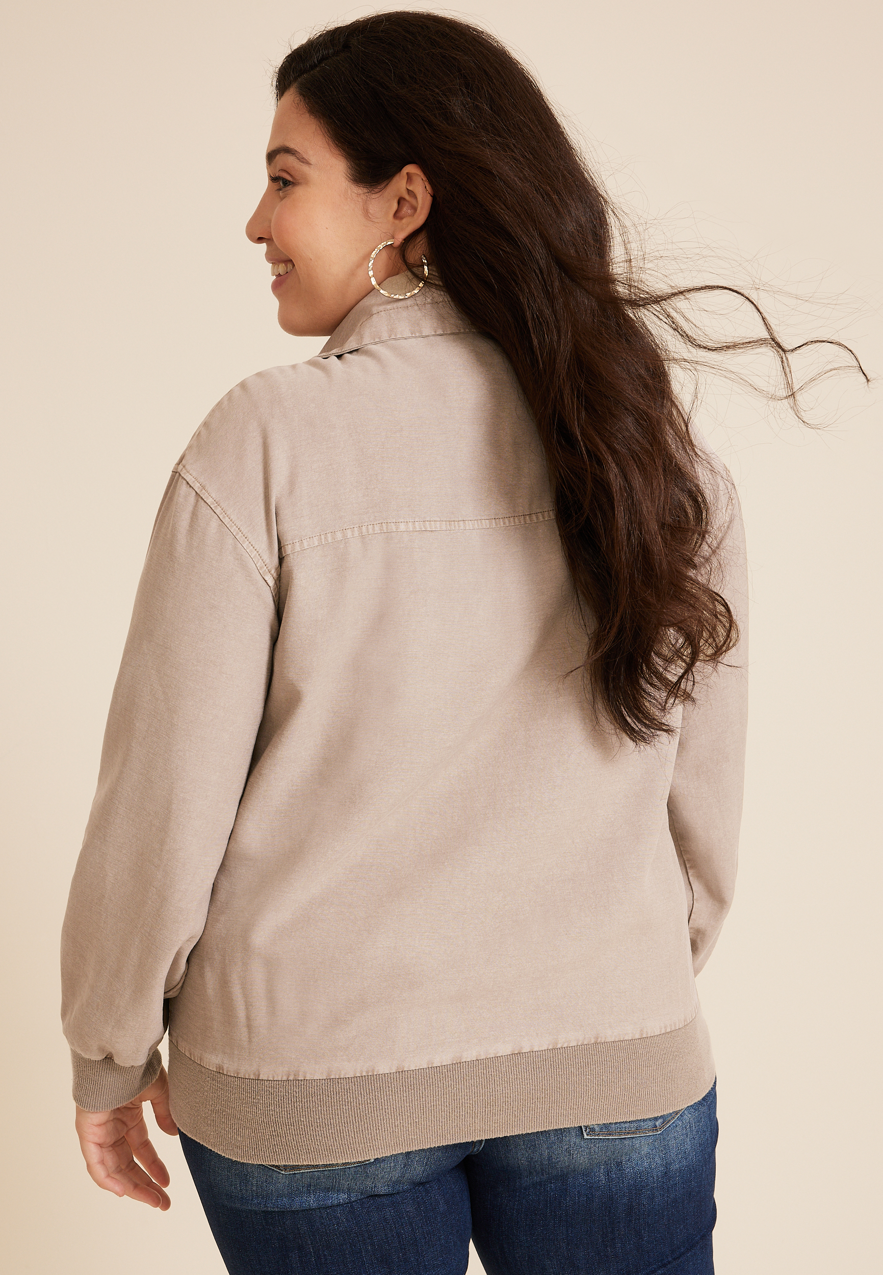 Plus Size Twill Bomber Jacket, C9749, large
